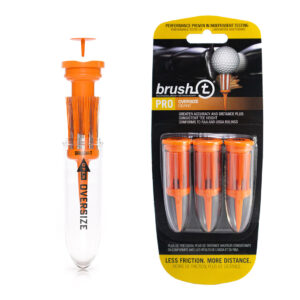 Brush-T bristle-top golf tees and packaging